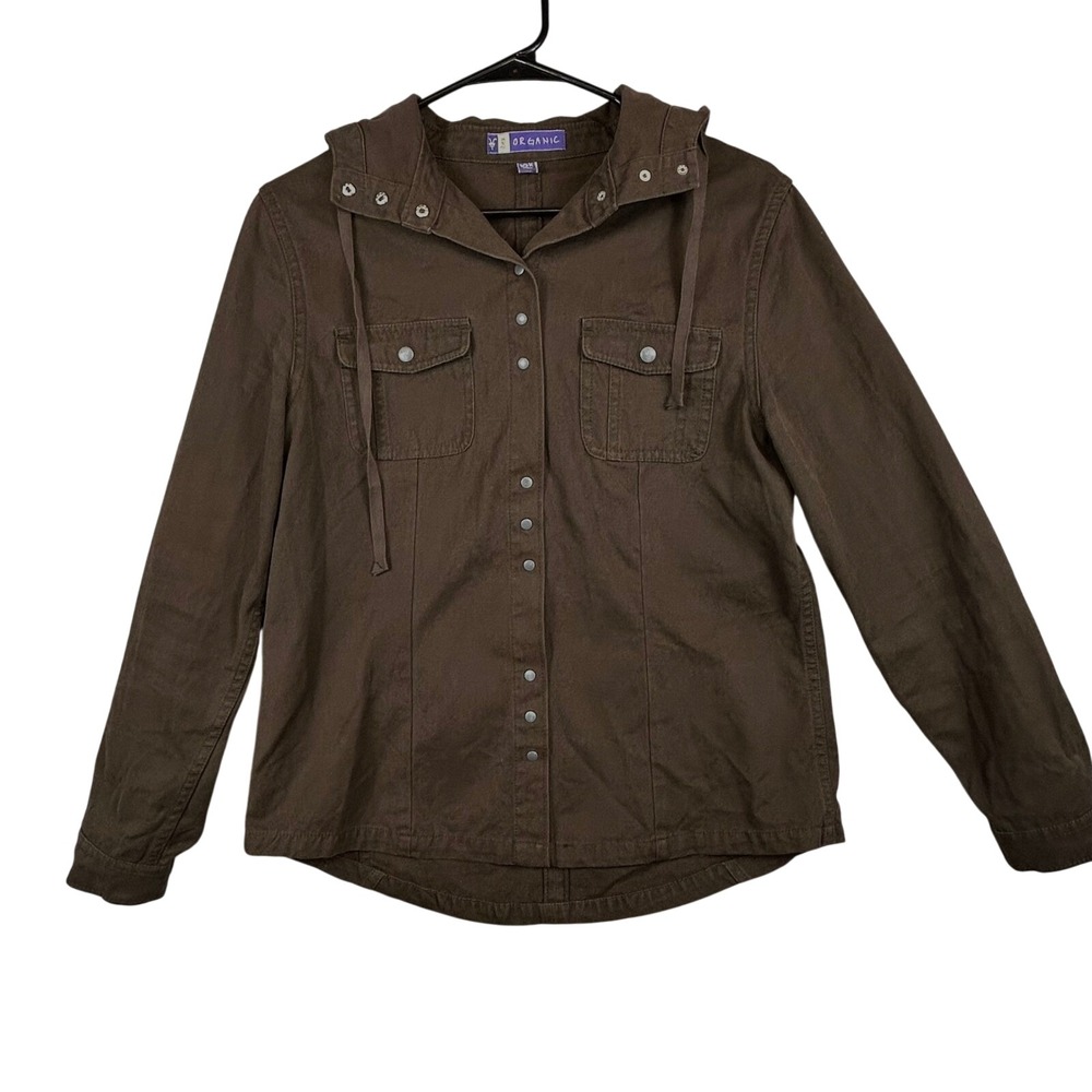Ibex‎ ORGANIC Women's Brown Hooded Utility Jacket Size M Hike Gorpcore